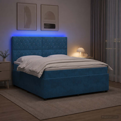 Letto Box Spring LED con Materasso Blu 140 x 200 cm Velluto | homemem39