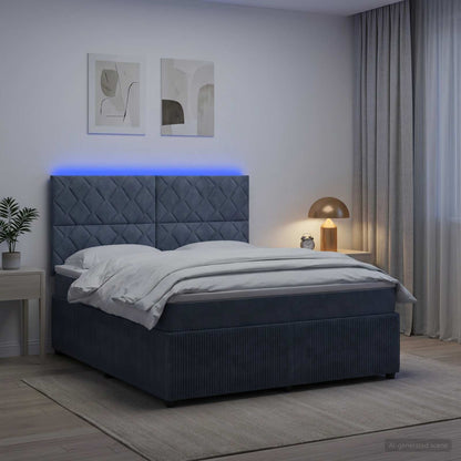 Letto Box Spring LED con Materasso Grigio Scuro 140 x 190 cm | homemem39
