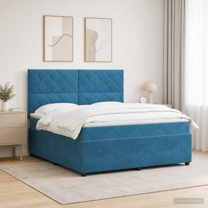 Letto Box Spring LED con Materasso Blu 160 x 200 cm Velluto
