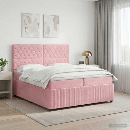 Letto Box Spring LED con Materasso Rosa 200 x 200 cm Velluto | homemem39