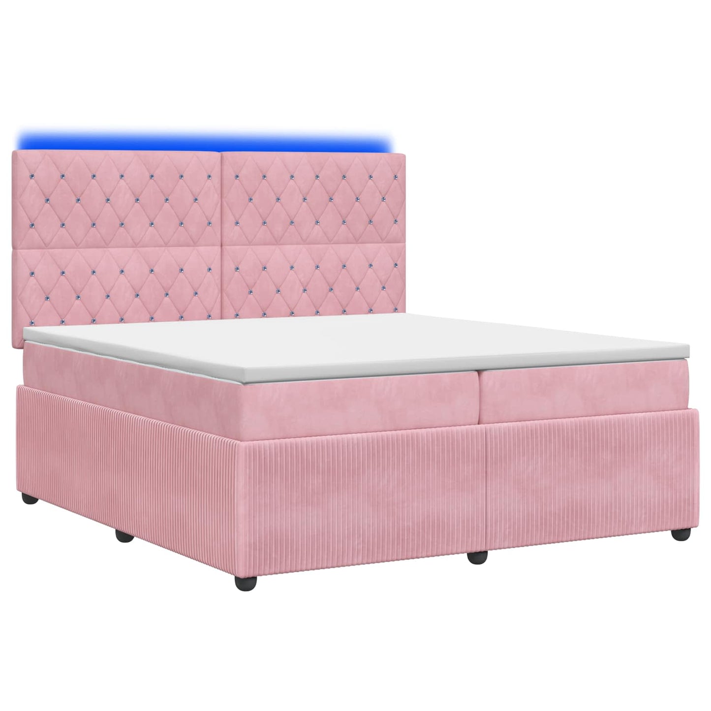 Letto Box Spring LED con Materasso Rosa 200 x 200 cm Velluto | homemem39