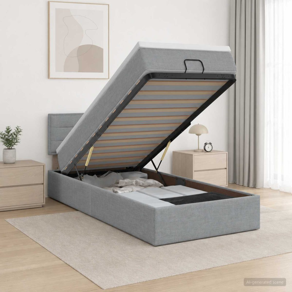 Letto Ottomano con Materasso e LED Grigio Chiaro 90 x 190 cm | homemem39