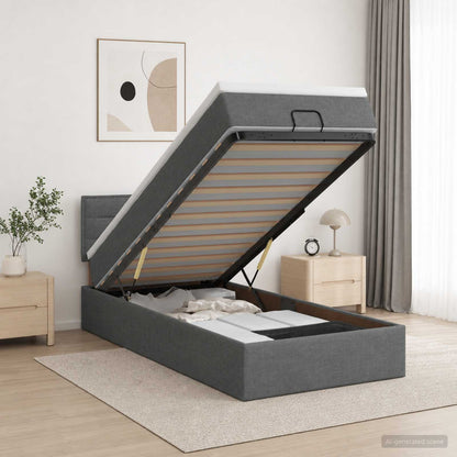 Letto Ottomano con Materasso e LED Grigio Scuro 90 x 190 cm | homemem39