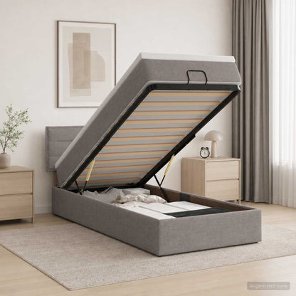 Letto Ottomano con Materasso e LED Tortora 90 x 190 cm Tessuto | homemem39