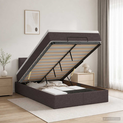 Letto Ottomano con Materasso e LED Marrone Scuro 120 x 200 cm