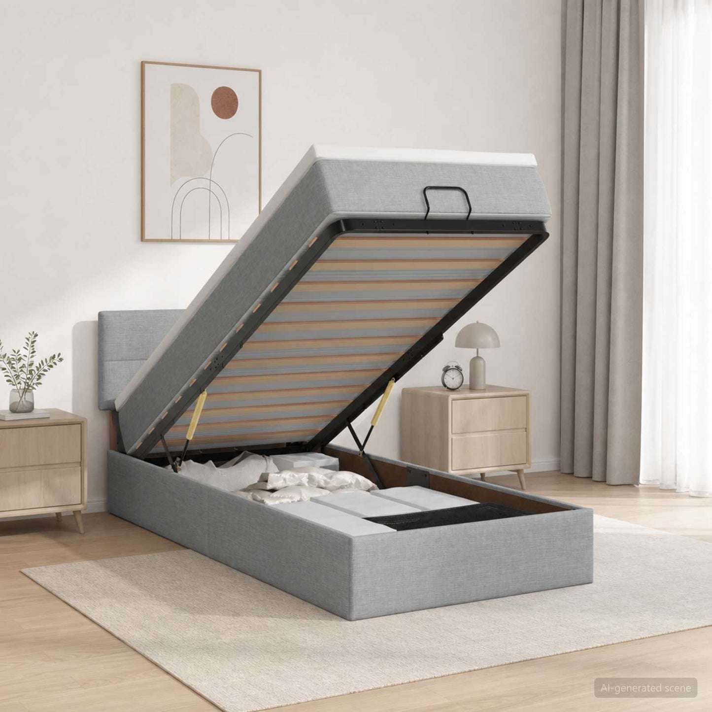 Letto Ottomano con Materasso e LED Grigio Chiaro 90 x 190 cm