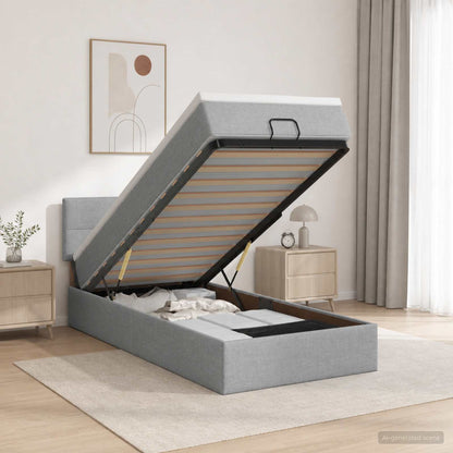 Letto Ottomano con Materasso e LED Grigio Chiaro 90 x 200 cm
