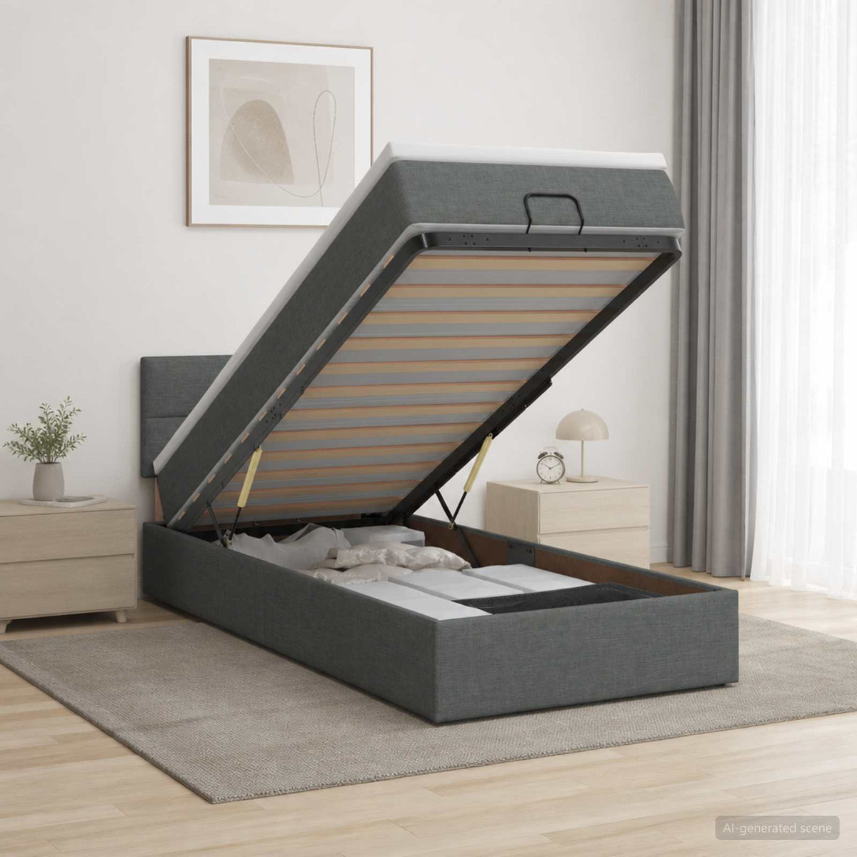 Letto ottomano con materasso Grigio Scuro 90 x 200 cm Tessuto