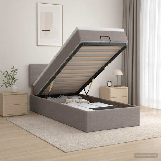 Letto ottomano con materasso Tortora 100 x 200 cm Tessuto | homemem39