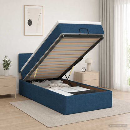 Letto ottomano con materasso Blu 100 x 200 cm Tessuto | homemem39