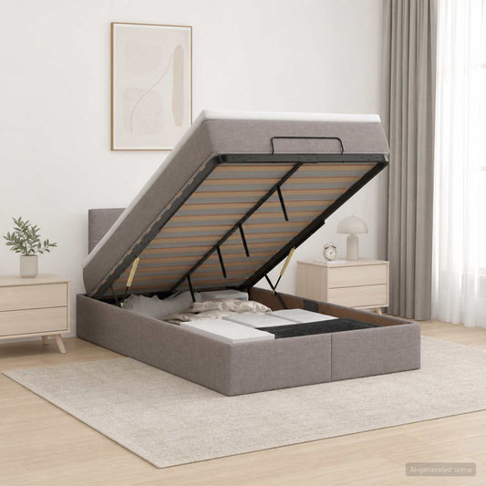 Letto ottomano con materasso Tortora 120 x 190 cm Tessuto | homemem39