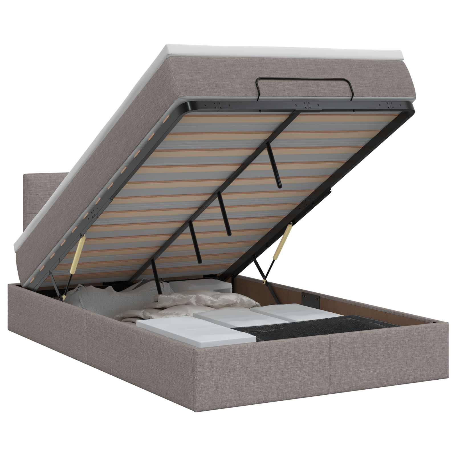 Letto ottomano con materasso Tortora 120 x 190 cm Tessuto | homemem39
