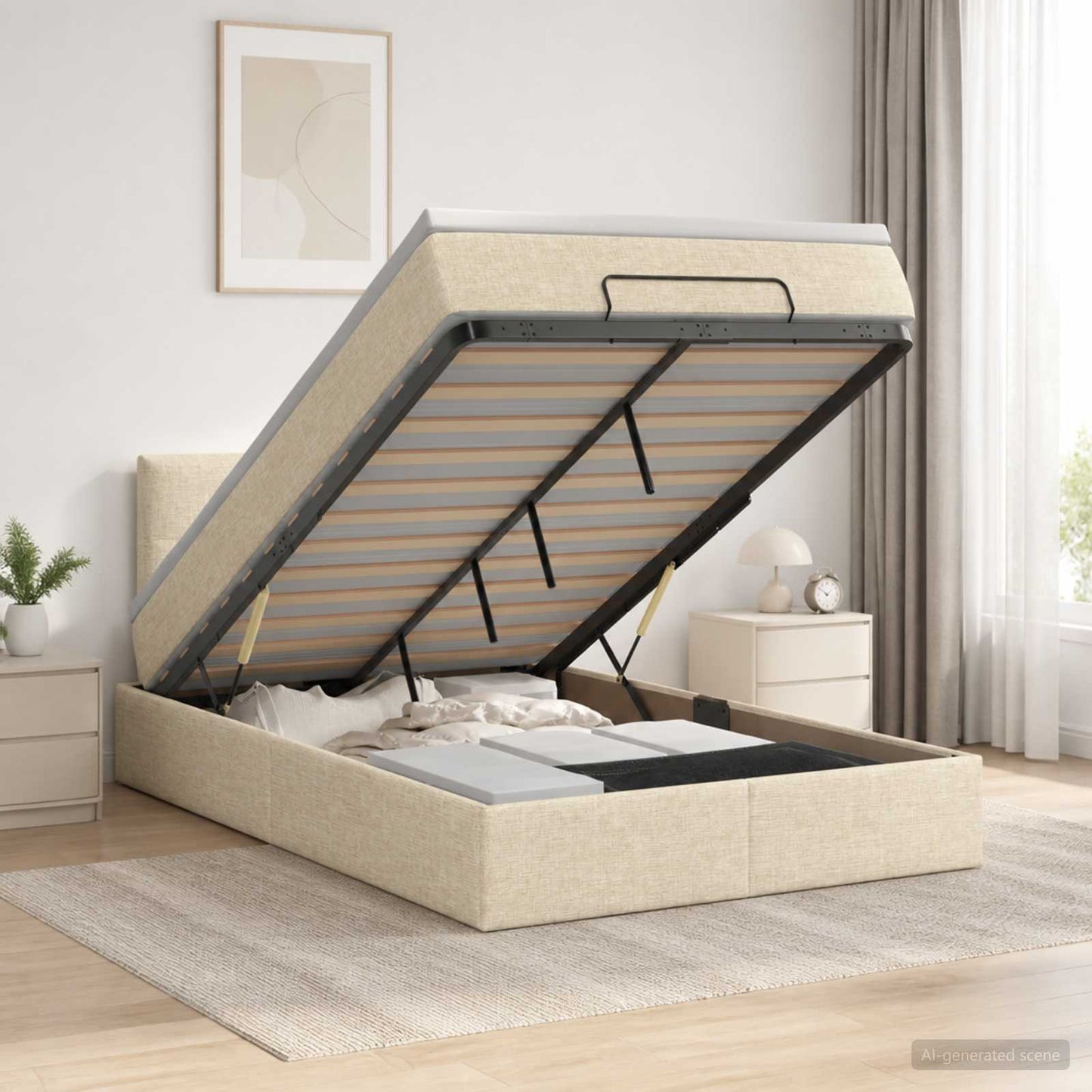 Letto ottomano con materasso Crema 120 x 190 cm Tessuto | homemem39