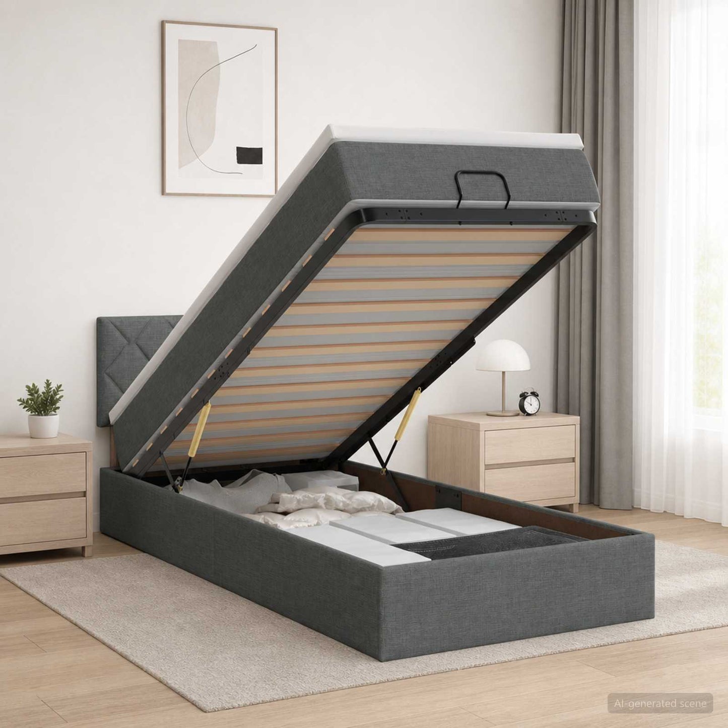 Letto Ottomano con Materasso e LED Grigio Scuro 100 x 200 cm