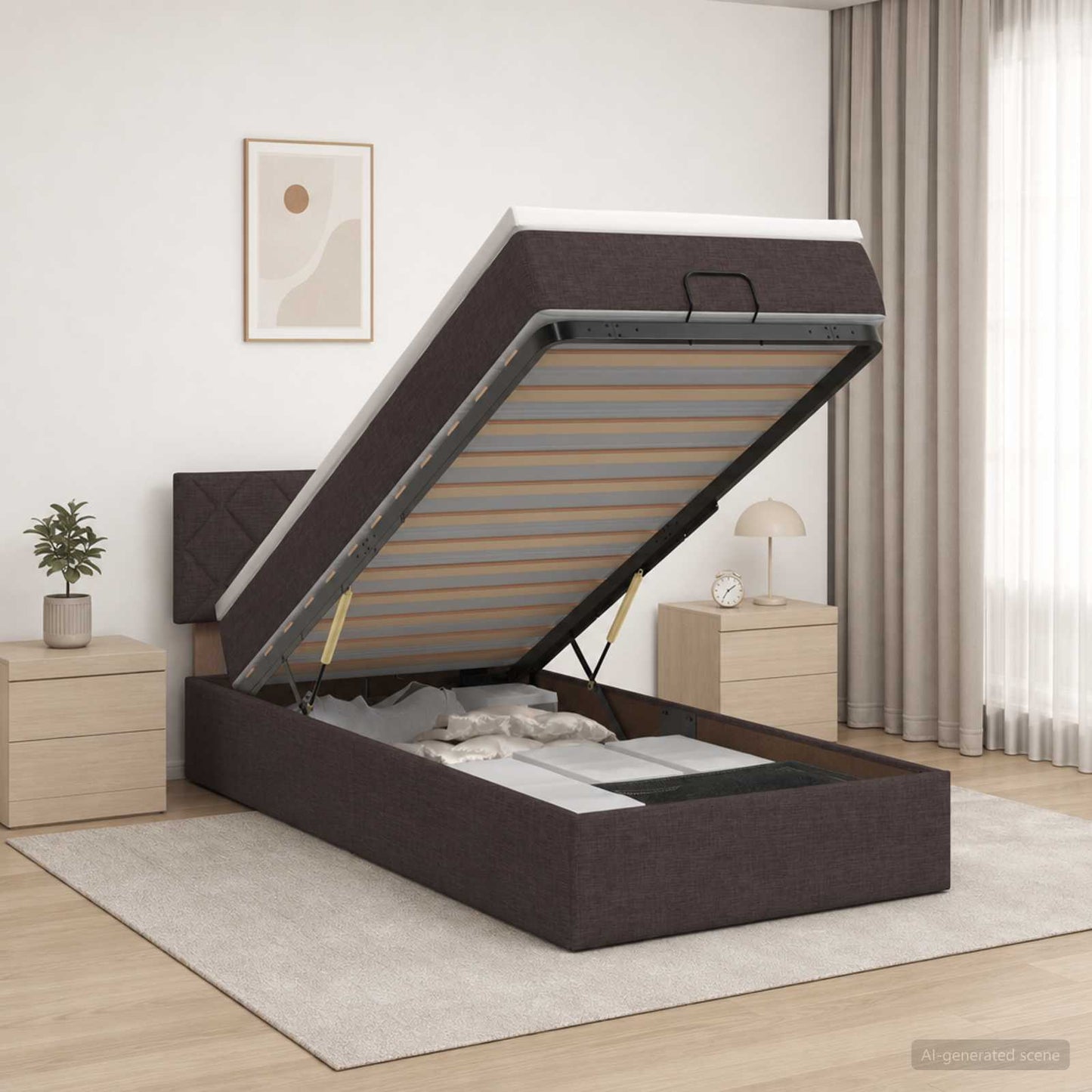 Letto ottomano con materasso Marrone Scuro 80 x 200 cm Tessuto