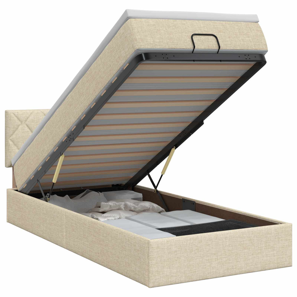 Letto ottomano con materasso Crema 90 x 190 cm Tessuto | homemem39