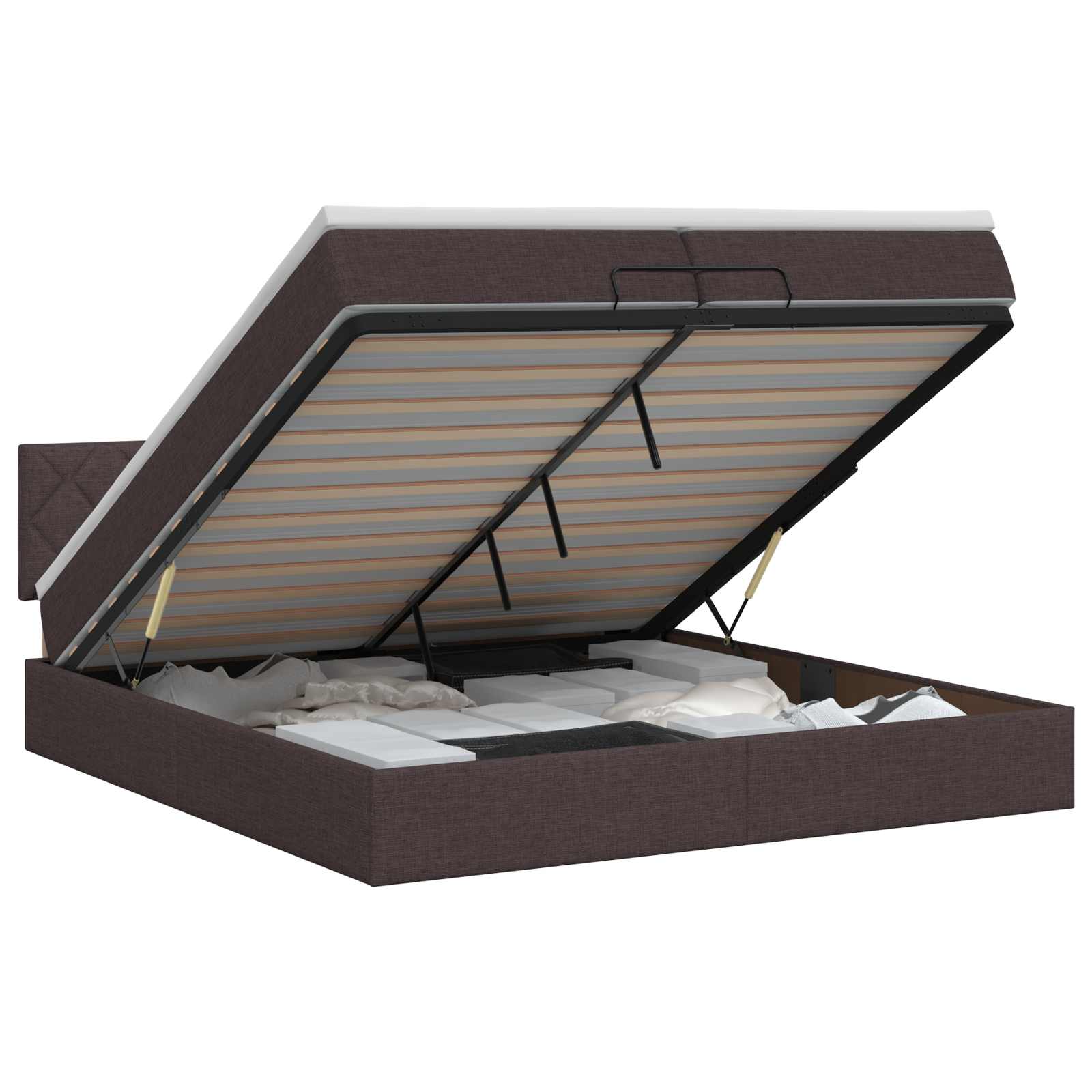 Letto ottomano con materasso Marrone Scuro 200 x 200 cm Tessuto | homemem39