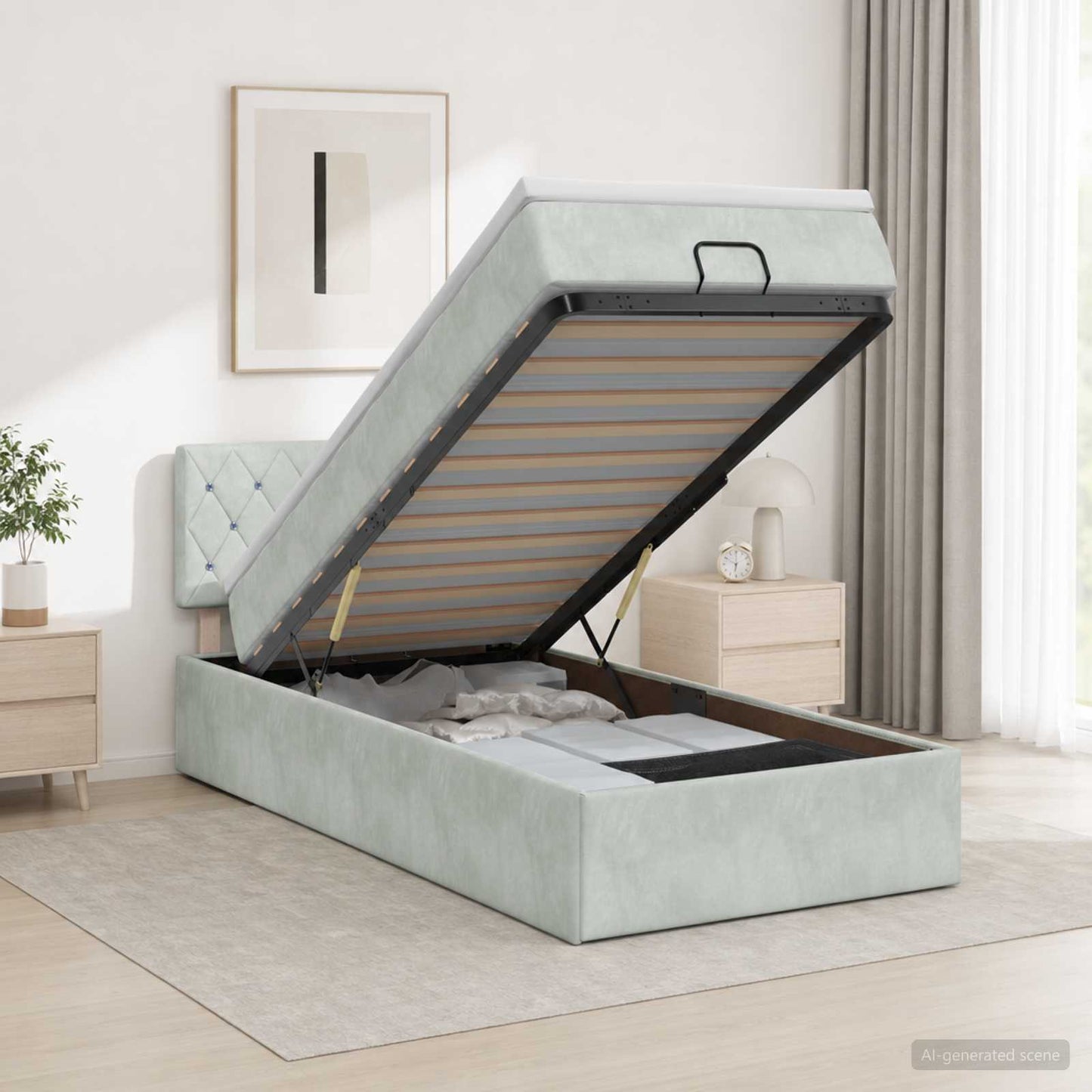 Letto Ottomano con Materasso e LED Grigio Chiaro 100 x 200 cm