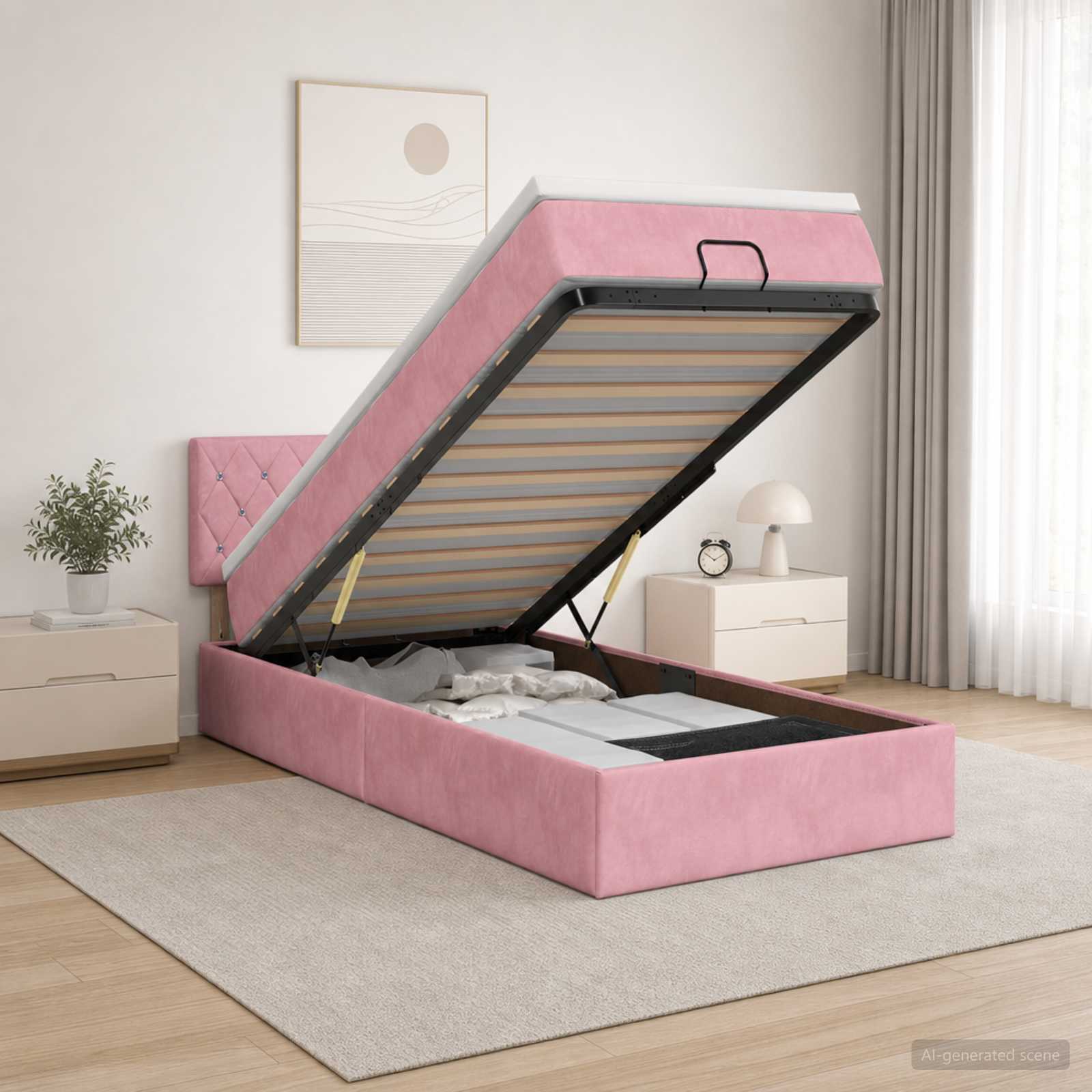 Letto Ottomano con Materasso e LED Rosa 80 x 200 cm Velluto | homemem39