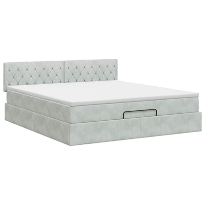 Letto ottomano con materasso Grigio Chiaro 140 x 190 cm Velluto