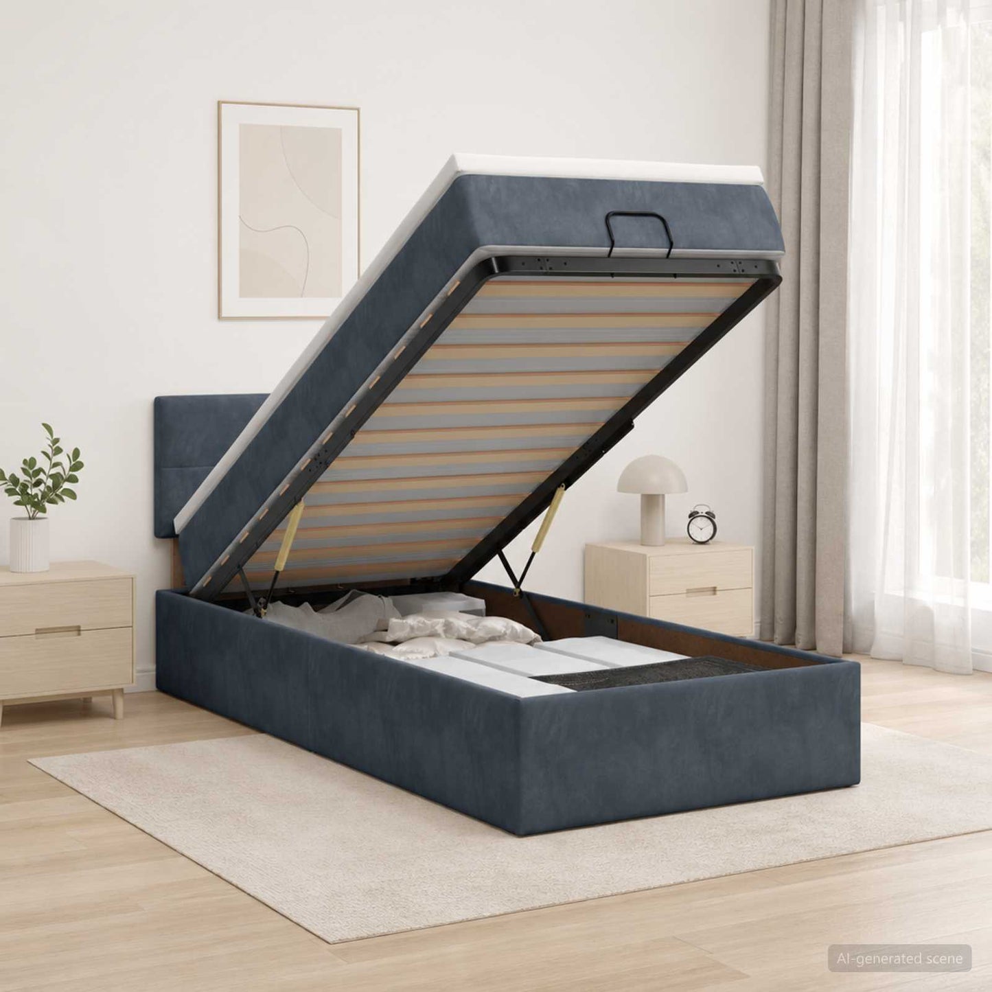 Letto Ottomano con Materasso e LED Grigio Scuro 100 x 200 cm