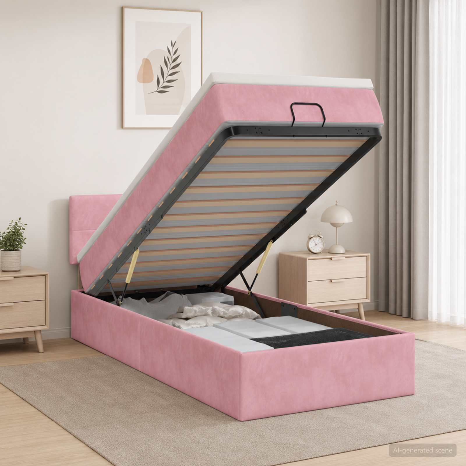 Letto Ottomano con Materasso e LED Rosa 100 x 200 cm Velluto | homemem39