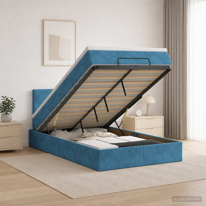 Letto ottomano con materasso Blu Scuro 120 x 200 cm Velluto | homemem39
