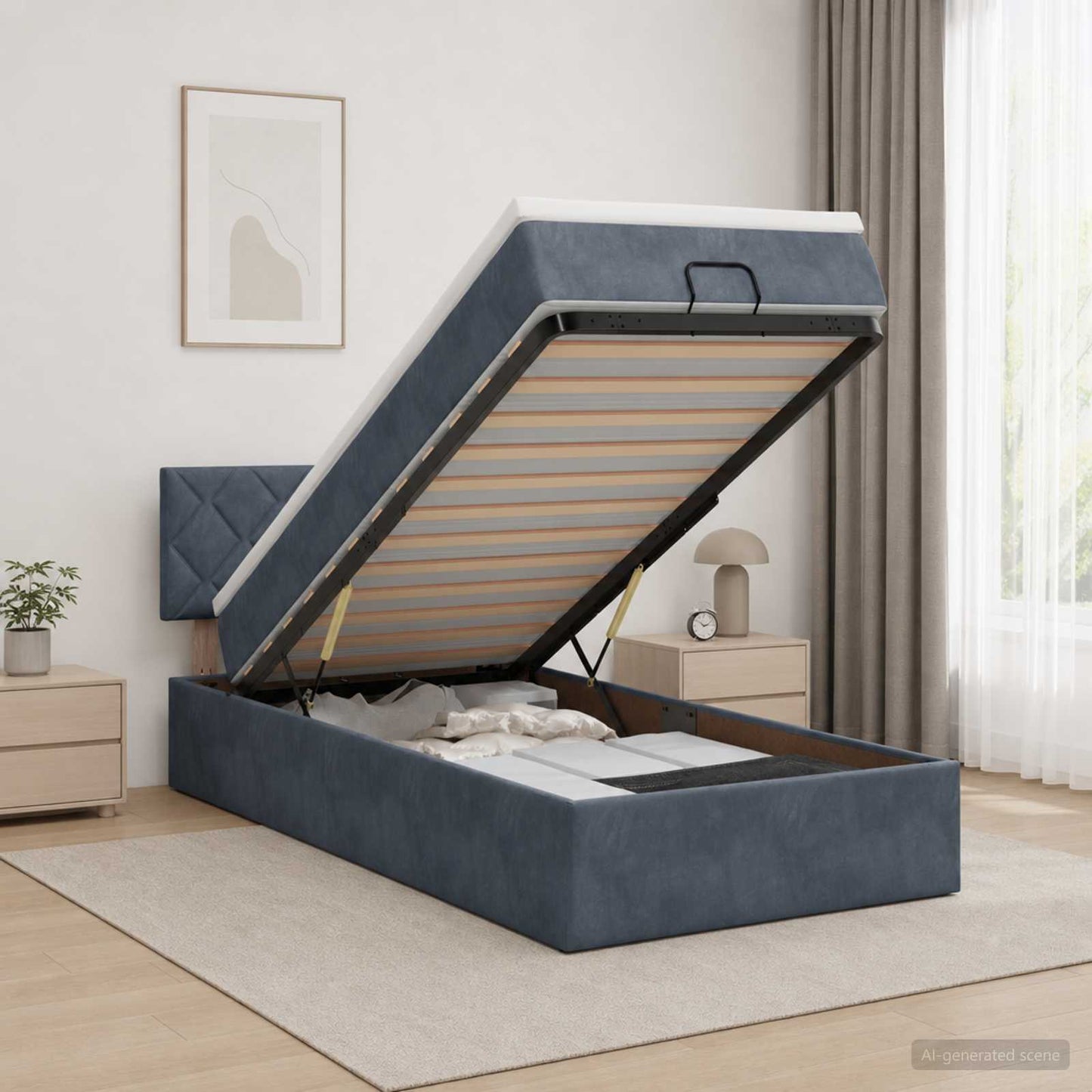 Letto Ottomano con Materasso e LED Grigio Scuro 90 x 190 cm