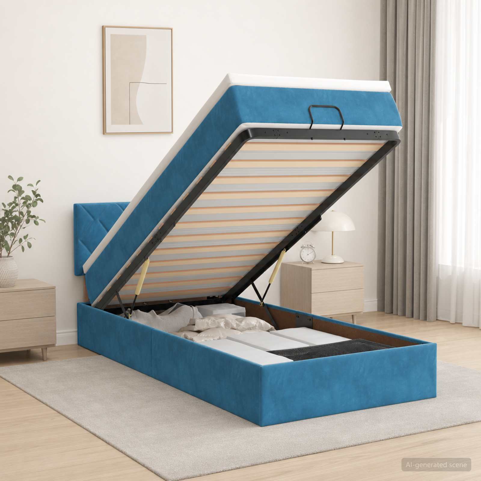 Letto ottomano con materasso Blu Scuro 100 x 200 cm Velluto | homemem39