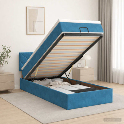 Letto ottomano con materasso Blu Scuro 90 x 190 cm Velluto