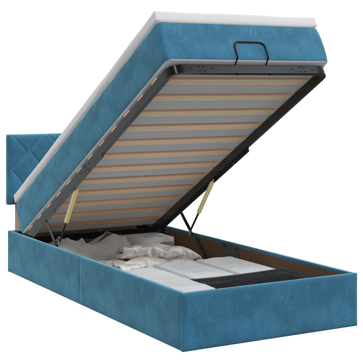 Letto ottomano con materasso Blu Scuro 90 x 200 cm Velluto
