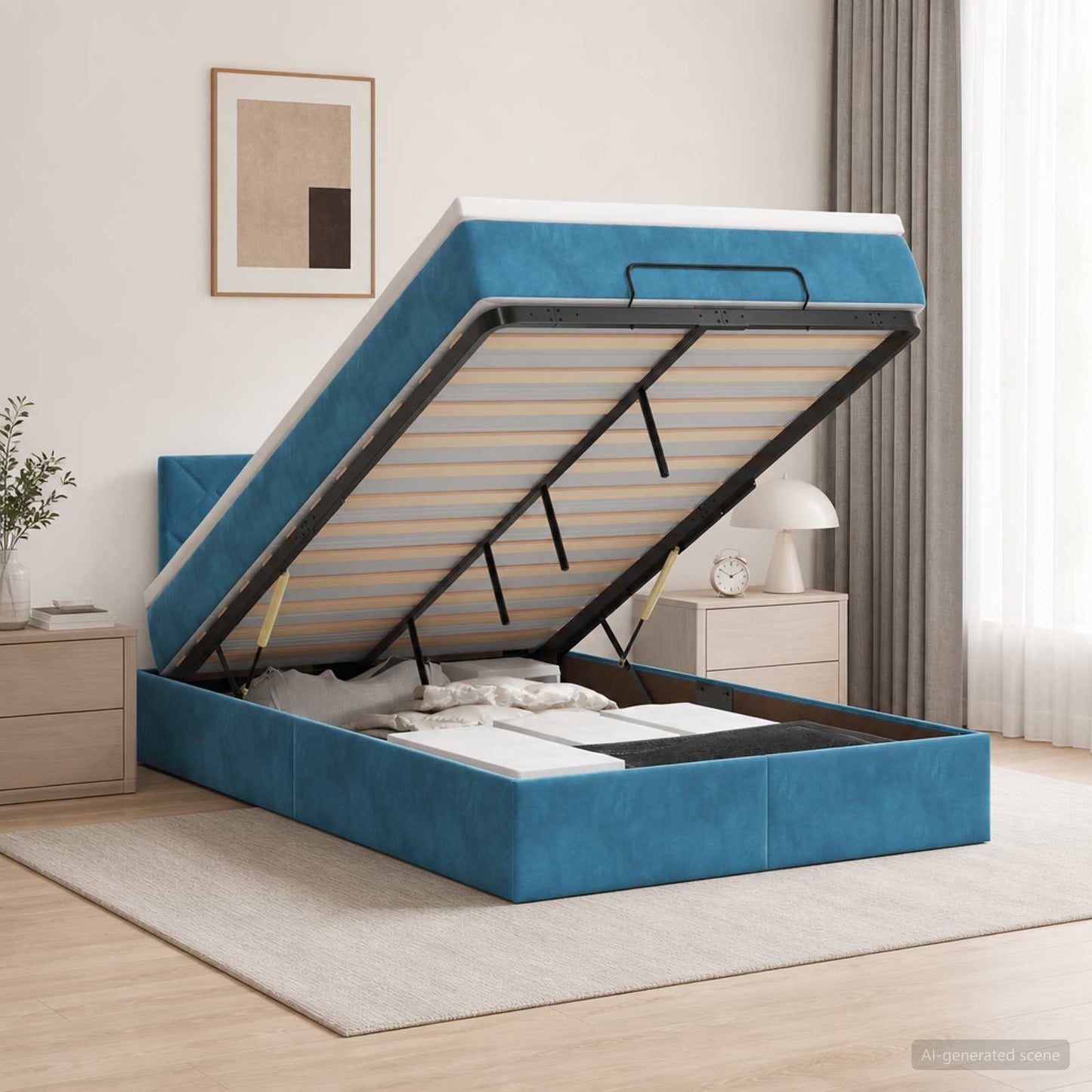 Letto ottomano con materasso Blu Scuro 120 x 190 cm Velluto | homemem39