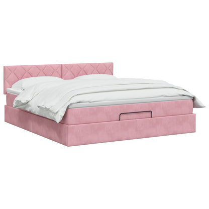 Letto ottomano con materasso Rosa 160 x 200 cm Velluto | homemem39