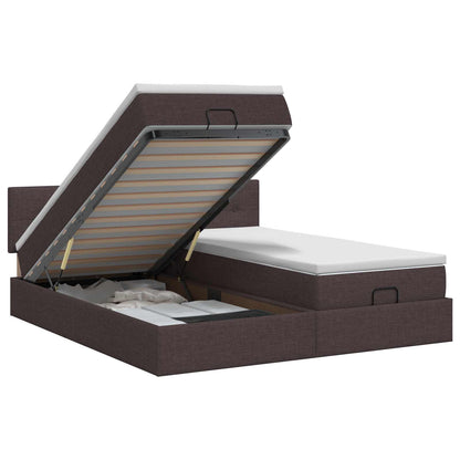 Letto ottomano con materasso 2 pz Marrone Scuro Tessuto