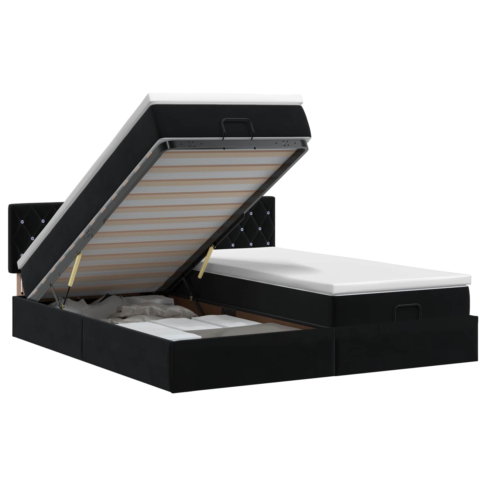 Letto ottomano con materasso con testiera 2 pcs Nero Velluto | homemem39