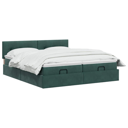 Letto ottomano con materasso 2 pz Verde Scuro Velluto