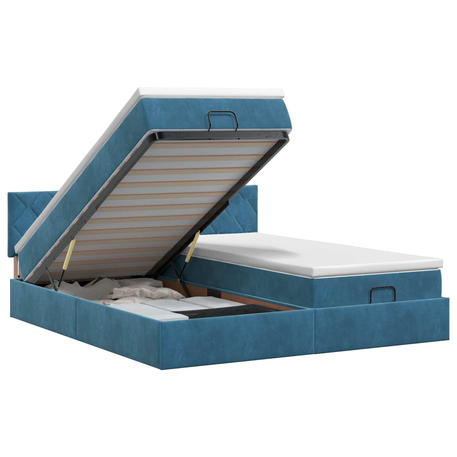 Letto ottomano con materasso 2 pz Blu Scuro Velluto | homemem39