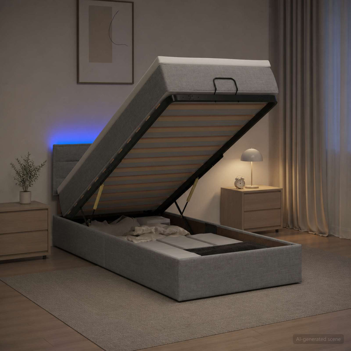 Letto Ottomano con Materasso e LED Grigio Chiaro 90 x 200 cm | homemem39