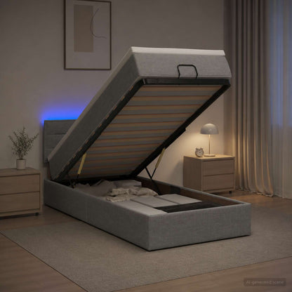 Letto Ottomano con Materasso e LED Grigio Chiaro 90 x 200 cm | homemem39