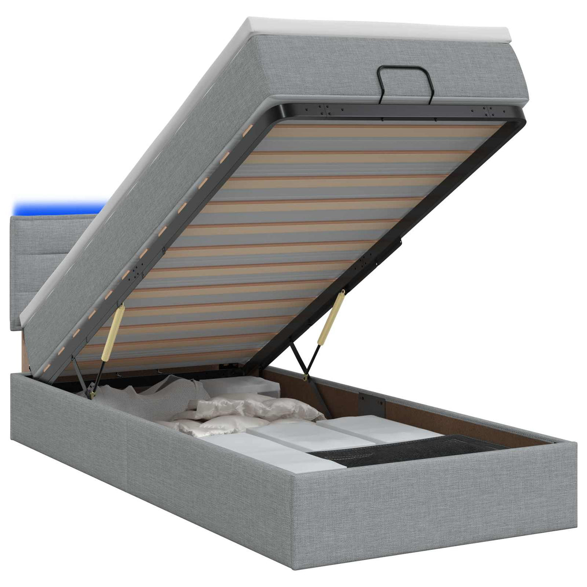 Letto Ottomano con Materasso e LED Grigio Chiaro 90 x 190 cm | homemem39