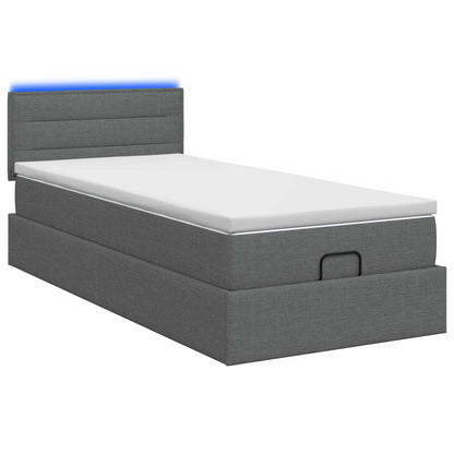 Letto Ottomano con Materasso e LED Grigio Scuro 90 x 190 cm | homemem39
