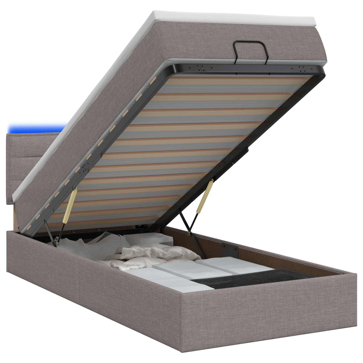 Letto Ottomano con Materasso e LED Tortora 90 x 190 cm Tessuto | homemem39