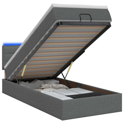 Letto Ottomano con Materasso e LED Grigio Scuro 100 x 200 cm | homemem39
