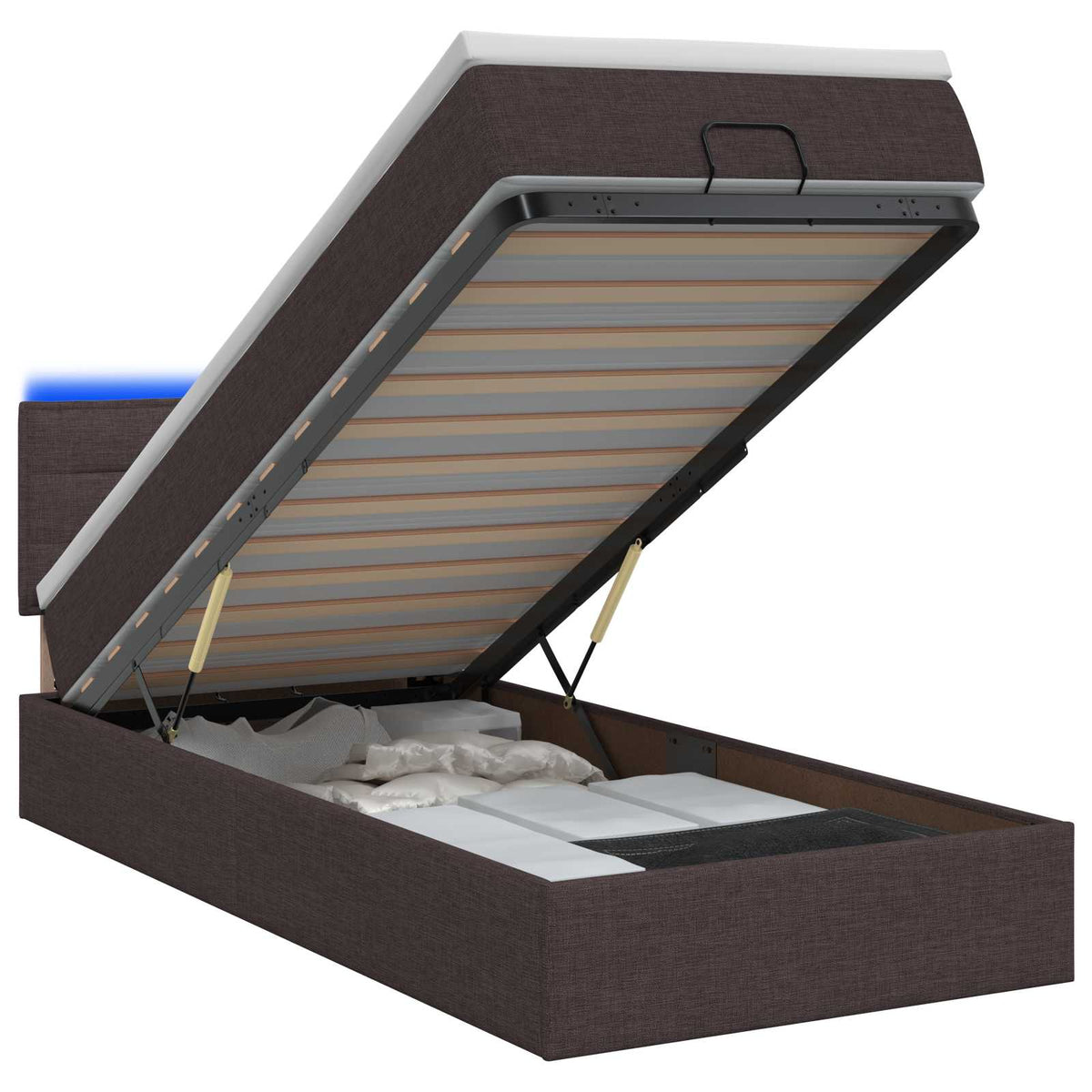 Letto Ottomano con Materasso e LED Marrone Scuro 100 x 200 cm | homemem39