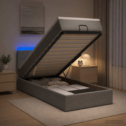 Letto Ottomano con Materasso e LED Grigio Chiaro 90 x 190 cm