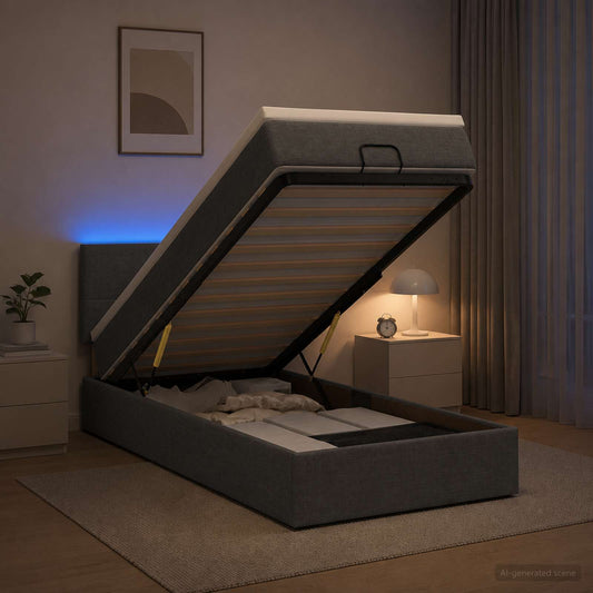 Letto Ottomano con Materasso e LED Grigio Scuro 90 x 200 cm