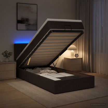 Letto Ottomano con Materasso e LED Marrone Scuro 90 x 190 cm