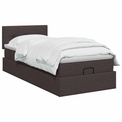 Letto Ottomano con Materasso e LED Marrone Scuro 90 x 190 cm