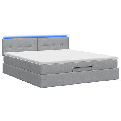 Letto Ottomano con Materasso e LED Grigio Chiaro 140 x 190 cm