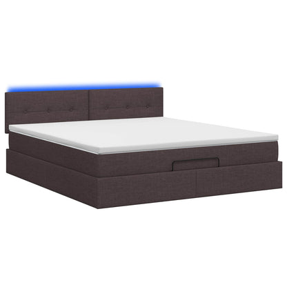 Letto Ottomano con Materasso e LED Marrone Scuro 140 x 200 cm | homemem39